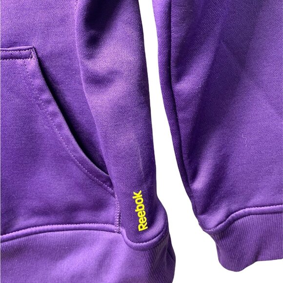 REEBOK Hoodie Youth Purple Size Medium Neon Yellow Lining Kangaroo Pocket Logo - Picture 5 of 6